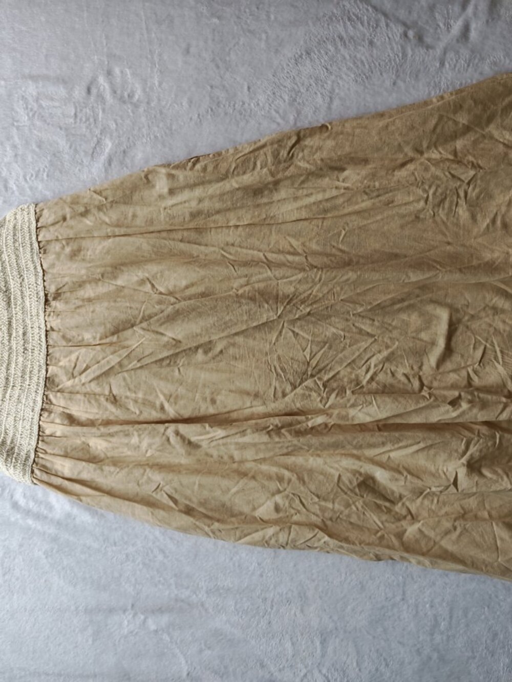 ZARA Beige Cotton Linen Midi Dress Size L Smocked Bodice Pockets Coastal Boho - Picture 11 of 13